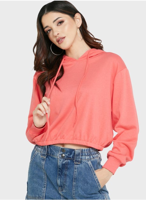 Drawstring Detail Knitted Hoodie
