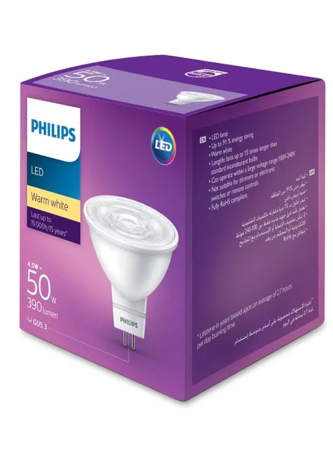 Philips 4.5W - Durable LED accent lighting with a focused beam Create a cool, energizing ambiance Philips LED spots provide a focused bright beam, an long life, and significant energy savings. 4.5W-MR16-CCT 3000K - Image 1