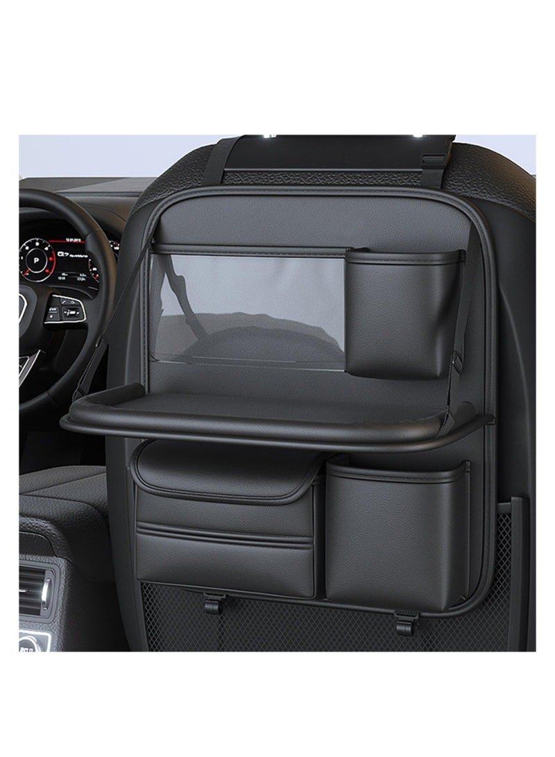 كابتن تيك Back Seat Car Organizer with Tray, Foldable Car Table for Backseat Headrest, with Big Pockets Waterproof Leather, Odorless Tabric, Multifunctional and Larger Storage, Manual Hemming Process (Black) - Image 1