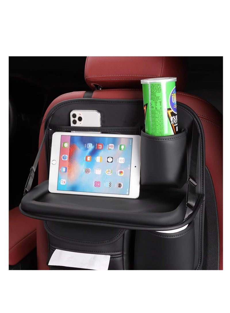 كابتن تيك Back Seat Car Organizer with Tray, Foldable Car Table for Backseat Headrest, with Big Pockets Waterproof Leather, Odorless Tabric, Multifunctional and Larger Storage, Manual Hemming Process (Black) - Image 4