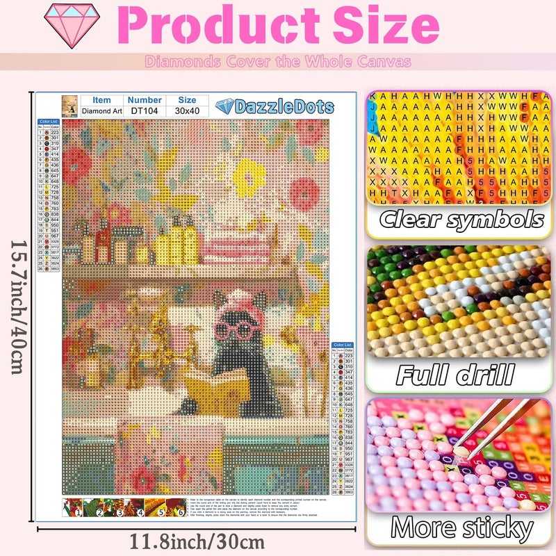 DAZZLEDOTS Cat Diamond Art Kits for Adults-Black Cat Diamond Painting Kits for Beginners, 5D DIY Full Drill Round Diamond Dots Gem Art Crafts Paintings for Home Wall Decor 12x16inch - Image 4