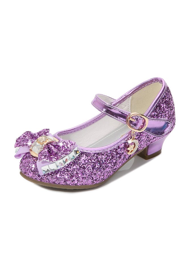 Spring And Autumn New Girls' High-heeled Leather Shoes Sequined Crystal Shoes Little Girls' Bow-knot Children's Dance Shoes