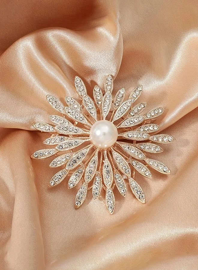 تايك تو Take Two Rhinestone Flower with Faux Pearl Detail Brooch