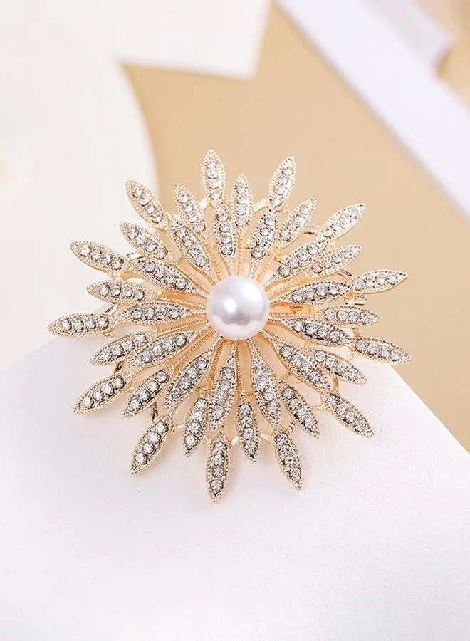 تايك تو Take Two Rhinestone Flower with Faux Pearl Detail Brooch