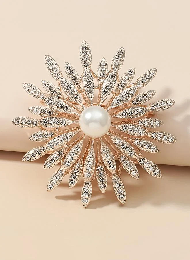 تايك تو Take Two Rhinestone Flower with Faux Pearl Detail Brooch