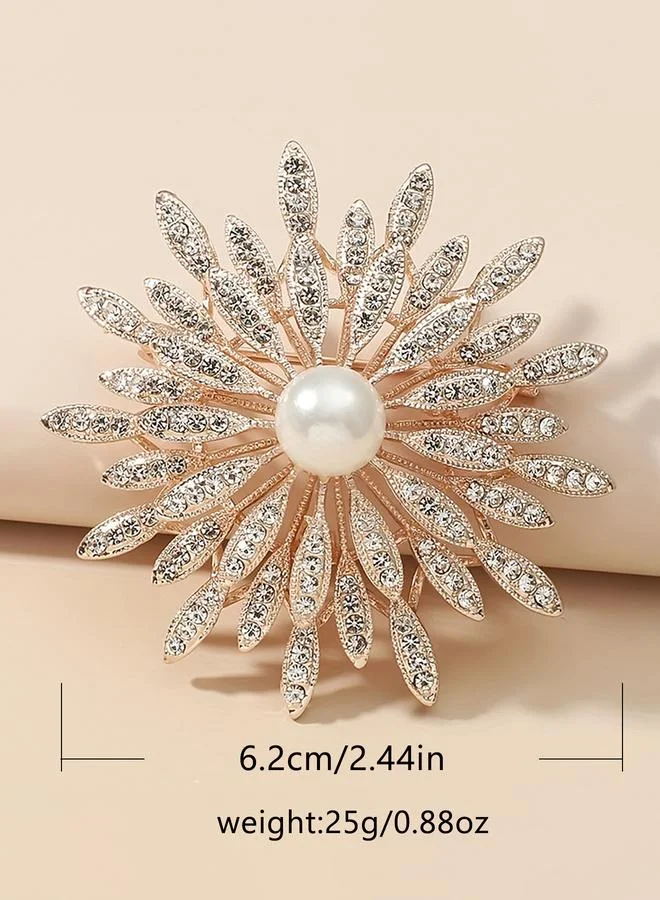 تايك تو Take Two Rhinestone Flower with Faux Pearl Detail Brooch