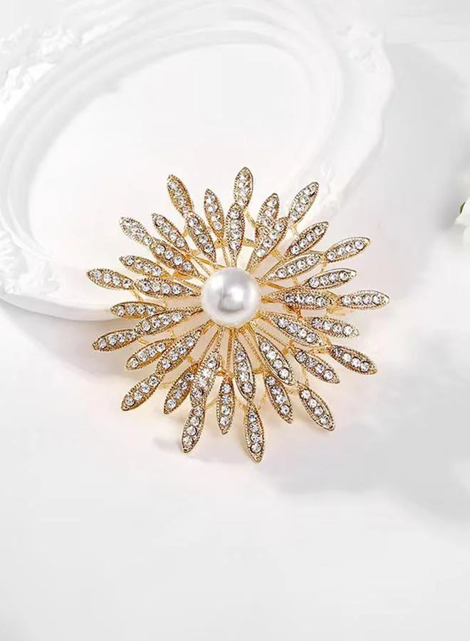 تايك تو Take Two Rhinestone Flower with Faux Pearl Detail Brooch