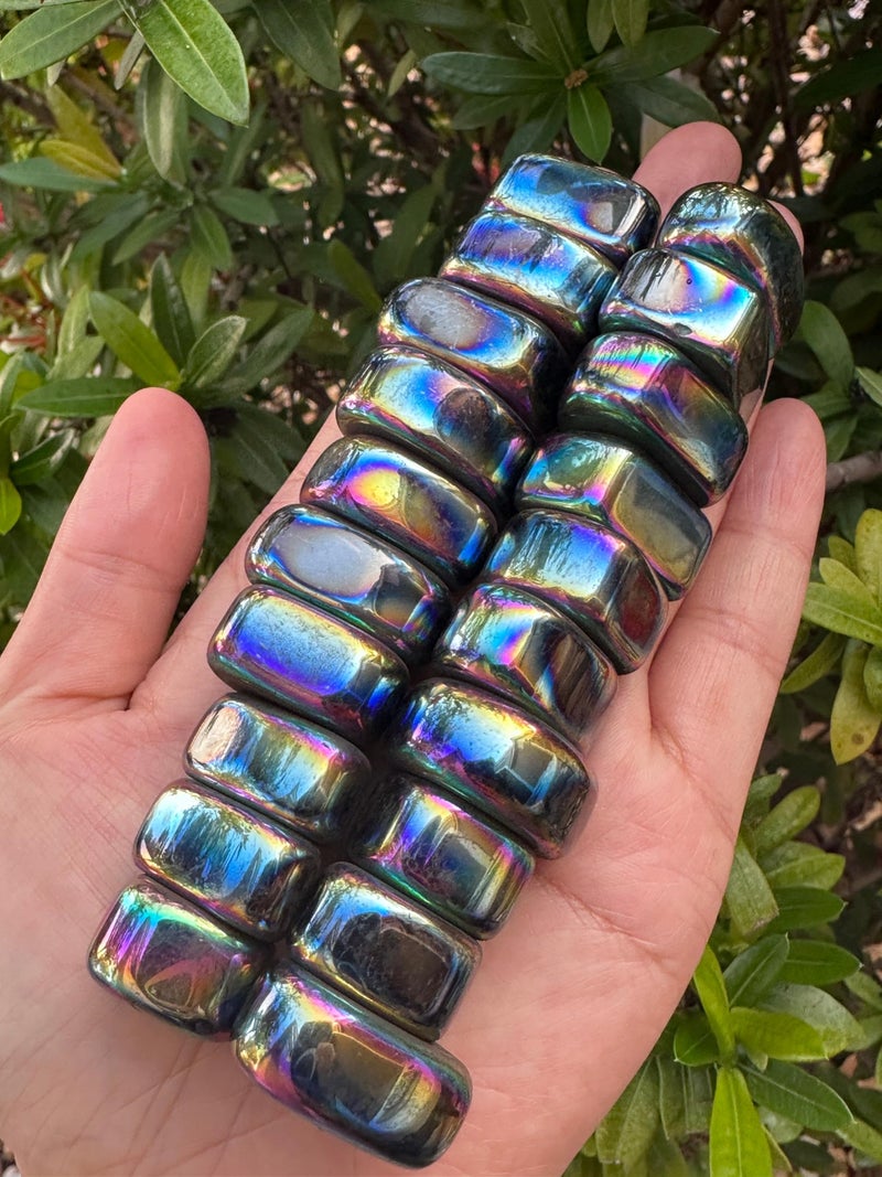 GAF TREASURES 5 Pcs Rainbow Magnetic Hematite Tumbled Stones Polished Natural Rainbow Magnetic Hematite Gemstone Rainbow Magnetic Hematite Healing Crystals Rainbow Magnetic Hematite