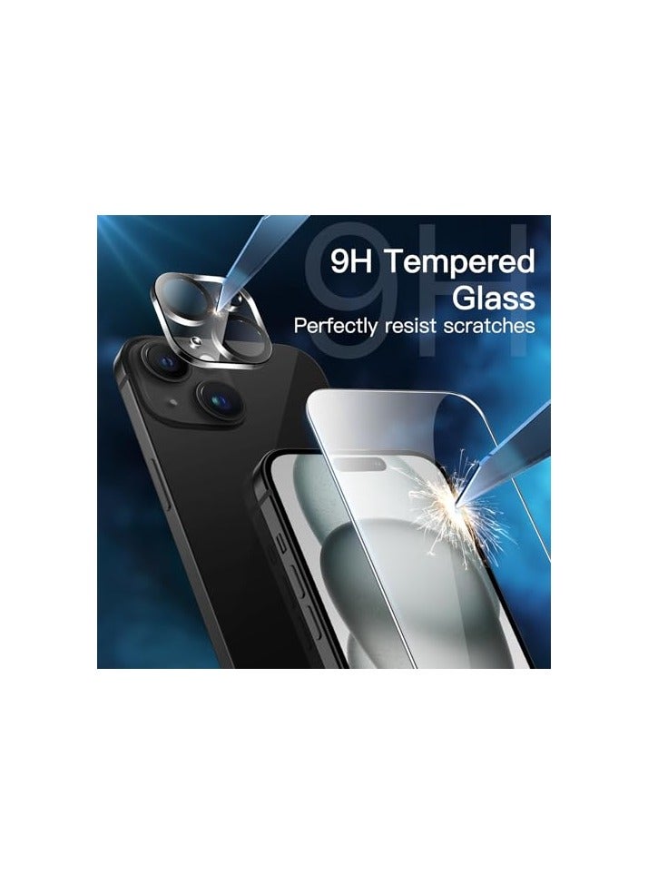 جي تيك حافظة JETech 5 في 1 غير لامعة لهاتف iPhone 15 Plus مقاس 6.7 بوصة مع عبوتين لكل واقي شاشة من الزجاج المقوى وواقي عدسة الكاميرا، غطاء هاتف خلفي شفاف مقاوم للصدمات (أسود) - Image 4