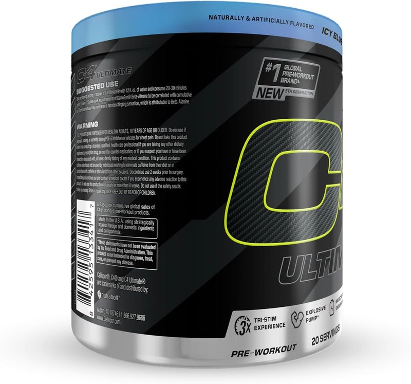 CELLUCOR C4 Ultimate Icy Blue Raz Pre-Workout Supplement - 20 Servings - Image 3