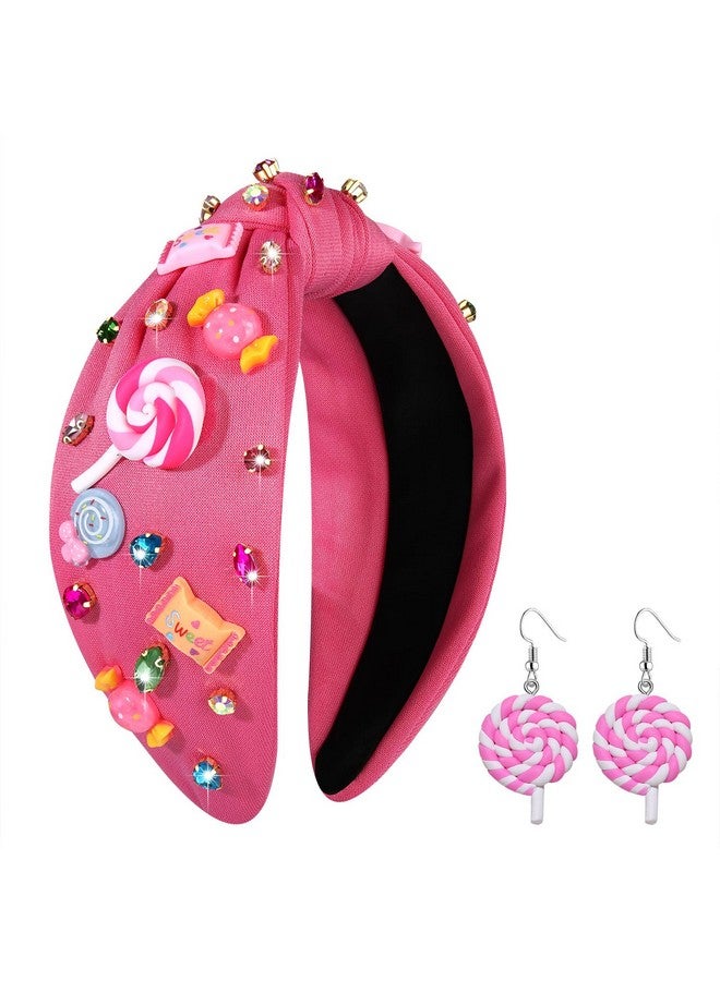 HSWE Knotted Headband For Women Gummy Bear Lollipop Candy Crystal Embellished Top Knot Hairband Funny Gifts For Girls Sister Bff (Lollipop Candy Headband) - Image 1