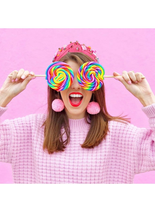 HSWE Knotted Headband For Women Gummy Bear Lollipop Candy Crystal Embellished Top Knot Hairband Funny Gifts For Girls Sister Bff (Lollipop Candy Headband) - Image 2