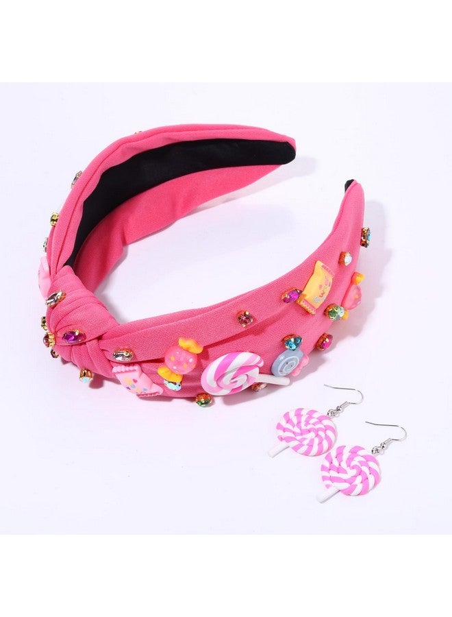HSWE Knotted Headband For Women Gummy Bear Lollipop Candy Crystal Embellished Top Knot Hairband Funny Gifts For Girls Sister Bff (Lollipop Candy Headband) - Image 4