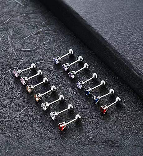 Tornito 14 Pairs Stainless Steel CZ Stud Earrings for Women Multicolor Cubic Zirconia Cartilage Helix Earrings Set Screwback 4MM - Image 5