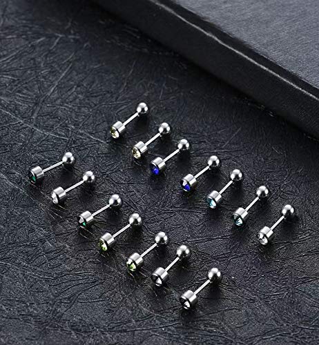 Tornito 14 Pairs Stainless Steel CZ Stud Earrings for Women Multicolor Cubic Zirconia Cartilage Helix Earrings Set Screwback 4MM - Image 4