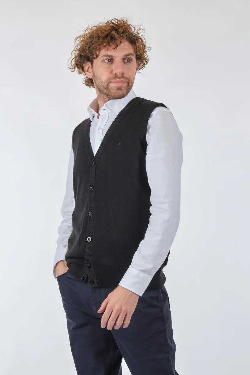 De Blasio Buttoned Black Men's Vest 222340060