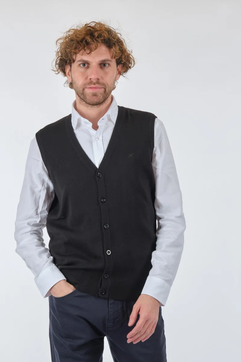 De Blasio Buttoned Black Men's Vest 222340060