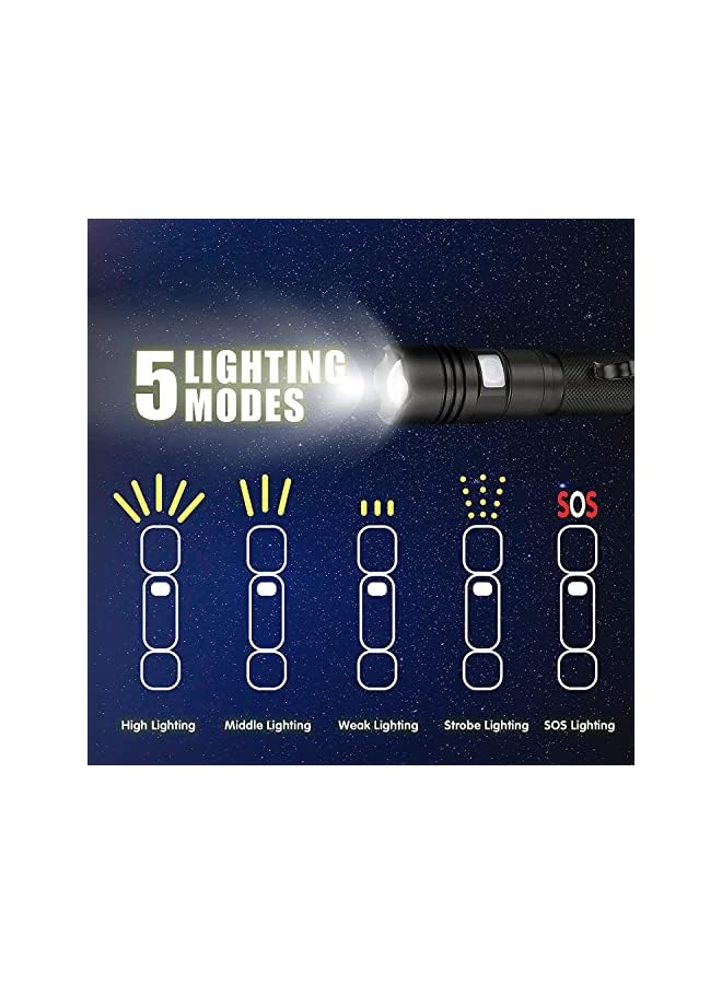 S-TOP LED Flashlight, Super Bright Rechargeable Torch Light, Handheld with 5 Modes, Zoomable for Emergency, Outdoor Camping, Power Cut & Safety - Image 2
