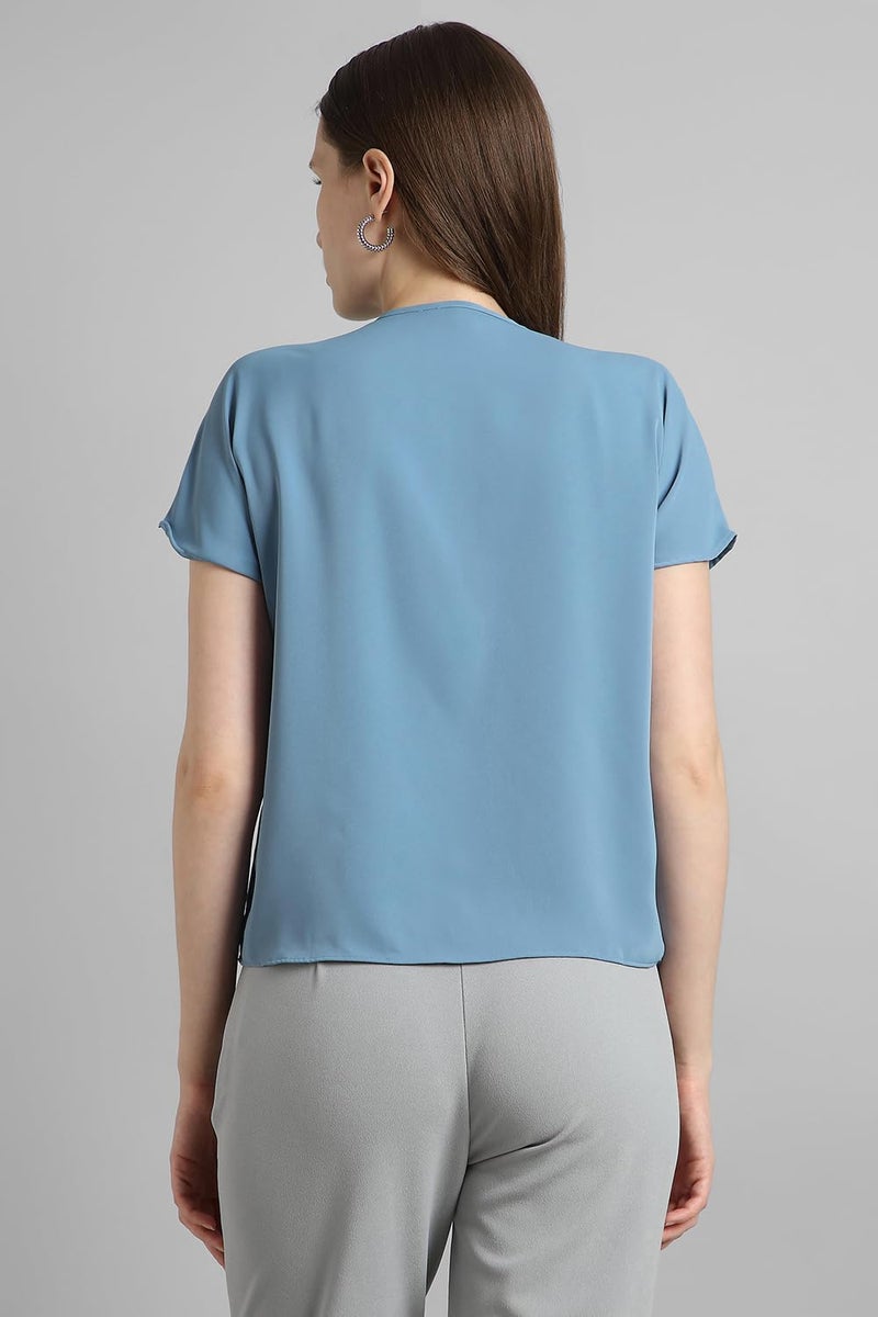 Van Heusen Women Polyester Solid Regular Fit T-Shirt (VWTSURGFL83818_Blue, 2XL - Image 3