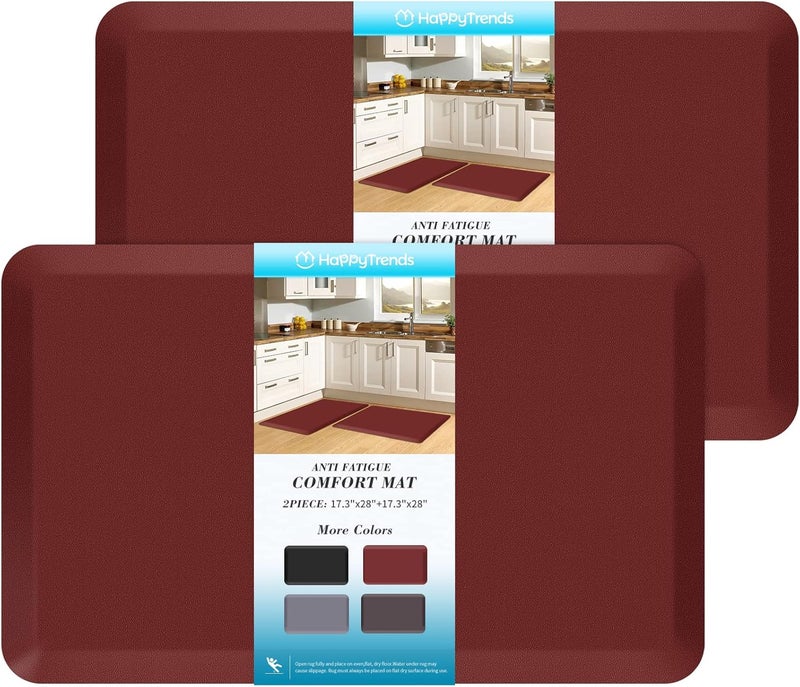 HappyTrends 2 PCS Kitchen Mat Cushioned Anti-Fatigue Floor Mat, Heavy Duty Ergonomic Comfort Foam Standing Mat, Waterproof Non-Slip Kitchen Rugs for Home, Office, Laundry,Red - Image 1