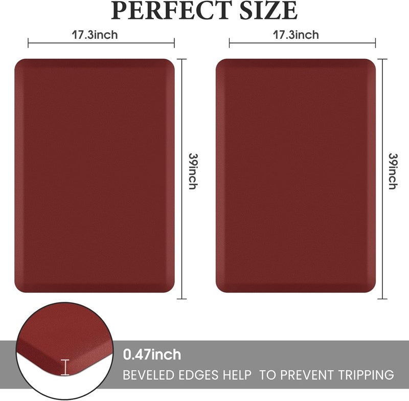 HappyTrends 2 PCS Kitchen Mat Cushioned Anti-Fatigue Floor Mat, Heavy Duty Ergonomic Comfort Foam Standing Mat, Waterproof Non-Slip Kitchen Rugs for Home, Office, Laundry,Red - Image 2
