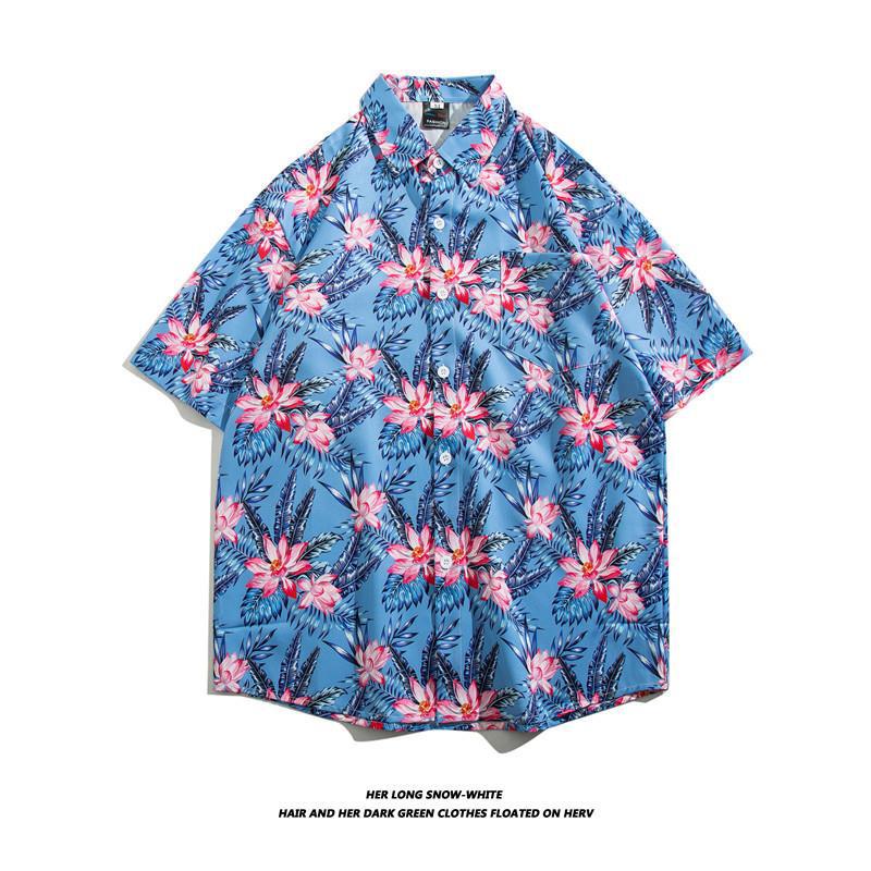 Summer Ins Vintage Floral Printed Short-Sleeved Shirt Men'S Fashion Brand Street Bf Lazy Style Couple Flower Shirt Jacket - Image 1