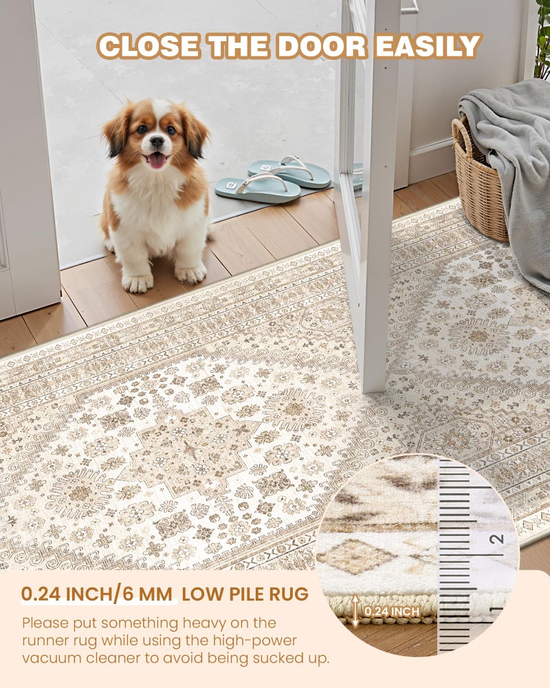 Restydon Runner Rug 2x8 Runners for Hallways Non Slip Washable, Vintage Hallway Runner Rugs for Living Room, Low Pile Soft Hallway Rug for Kitchen Bedroom Laundry Room(Cream/Beige,2'x8') - Image 5