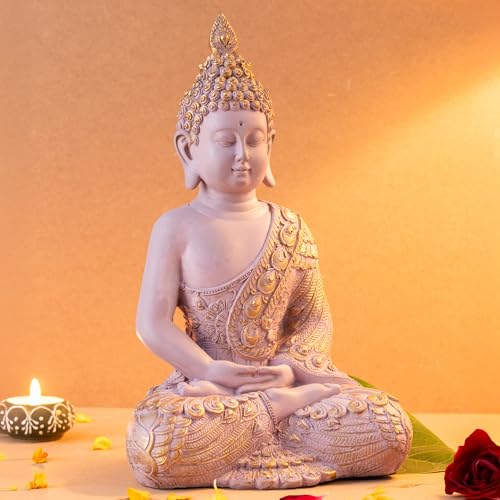 The Advitya Buddha Idol for Home Decor Items|Buddh/Gautam Buddha/Shakyamuni Statue Figurine Showpiece for House Warming Birthday Gift|Home Decoration Items for Living Room (Pastel Pink - 11in.) - Image 2
