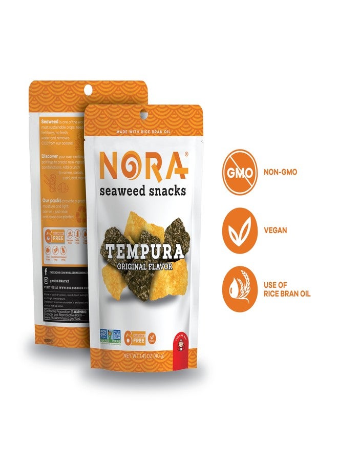 Nora وجبات خفيفة من الأعشاب البحرية تمبورا الأصلية من نورة، شرائح نوري سميكة، وجبات خفيفة صحية منخفضة الكربوهيدرات للبالغين، وجبات خفيفة آسيوية، نباتية، غير معدلة وراثيًا، عبوة 6 - Image 2