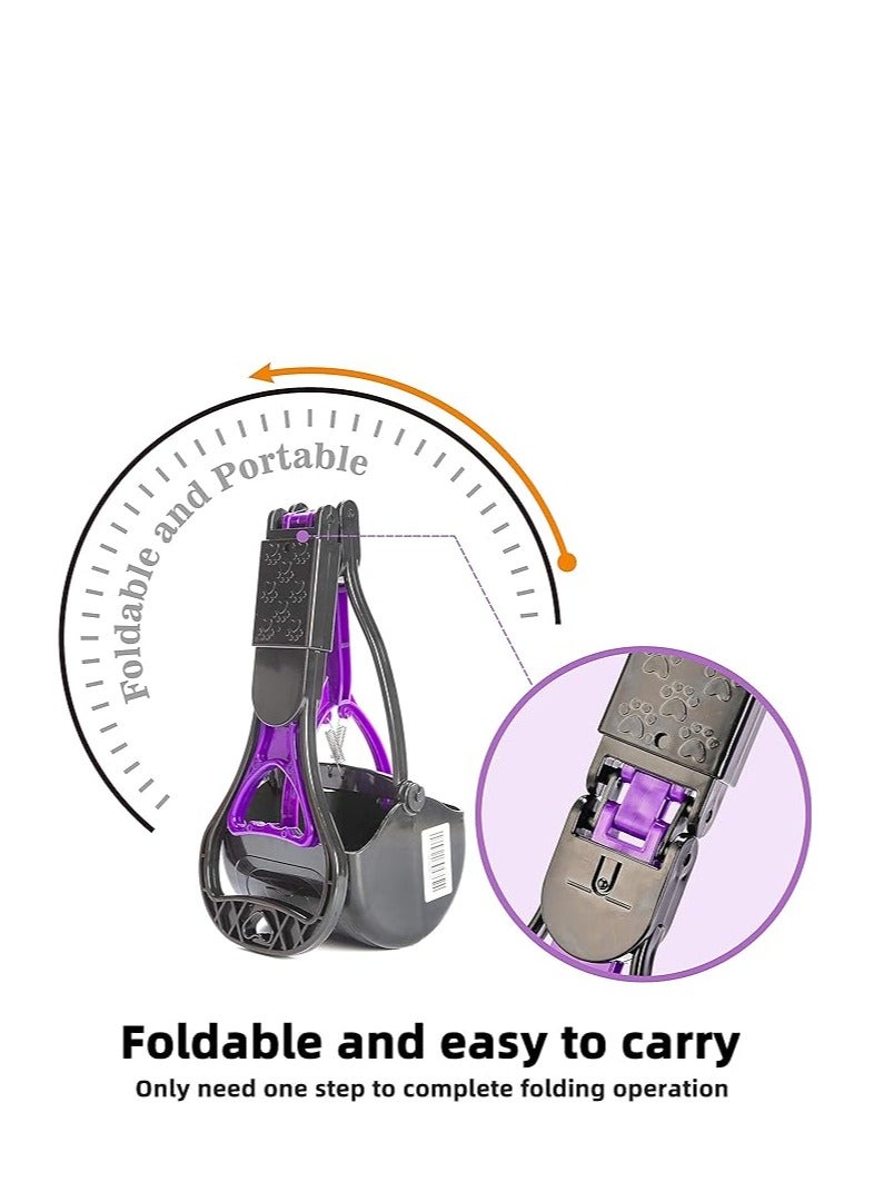 HAPPY PUSS Foldable pet waste scoop, outdoor durable cleaning tool; Clean and pick up your pet waste. Portable picker including 3 rolls of pet trash bags- for cats and dogs, purple color - Image 4