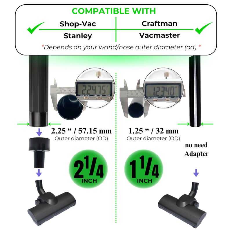 VACEXT For Shop Vac Turbo Brush Head 1.25"" Plus 2 1/2 Inch Vacuum Hose Adapter Compatible With Shop Vac - Vacuum Attachment For Pet Hair Removal (For Shop-Vac Using 1 1/4'' & 2 1/2'' Accessories) - Image 5