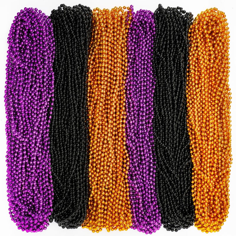EOBOH 100PCS Halloween Beads, Purple Black Orange Bead Party Favors, 33" Halloween Toy Necklaces Accessories, Festival Parade Throw Accessories for Trick or Treat Decorations - Image 1