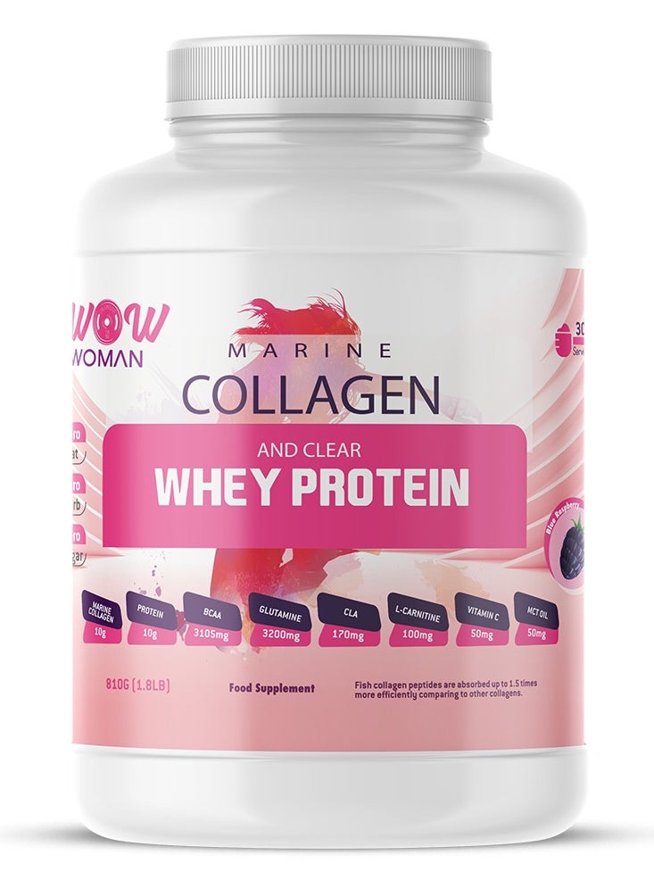 wow woman - Whey Protein Isolate with Marine Collagen -Blue Raspberry Flavor-Ideal Nourishment for Skin,- 1.8LB - Image 1
