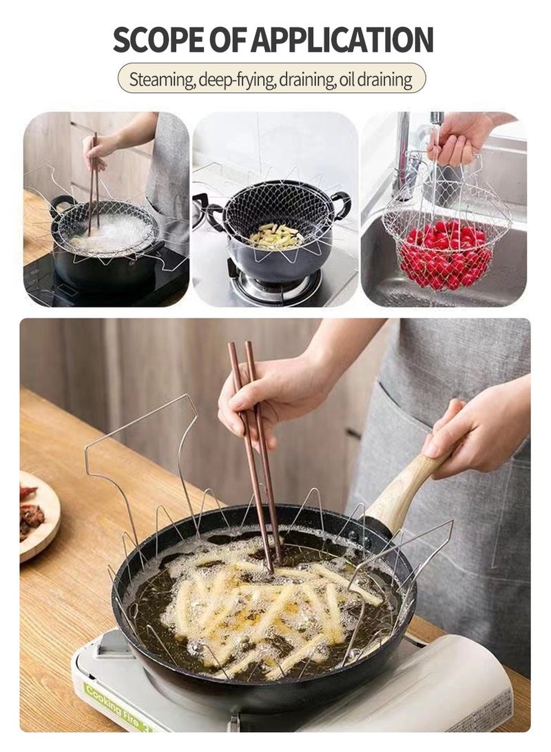 BEIRUI سلة قلي من الفولاذ المقاوم للصدأ 304، مصفاة متعددة الوظائف قابلة للطي، وعاء، رائعة لقلي الطعام، والتبخير، والترشيح، وغسل الفواكه، والخضروات والمزيد! - Image 4