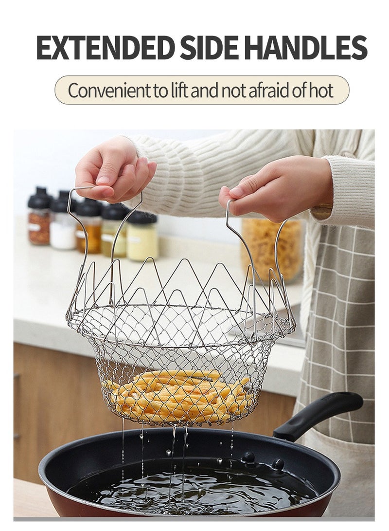 BEIRUI سلة قلي من الفولاذ المقاوم للصدأ 304، مصفاة متعددة الوظائف قابلة للطي، وعاء، رائعة لقلي الطعام، والتبخير، والترشيح، وغسل الفواكه، والخضروات والمزيد! - Image 2