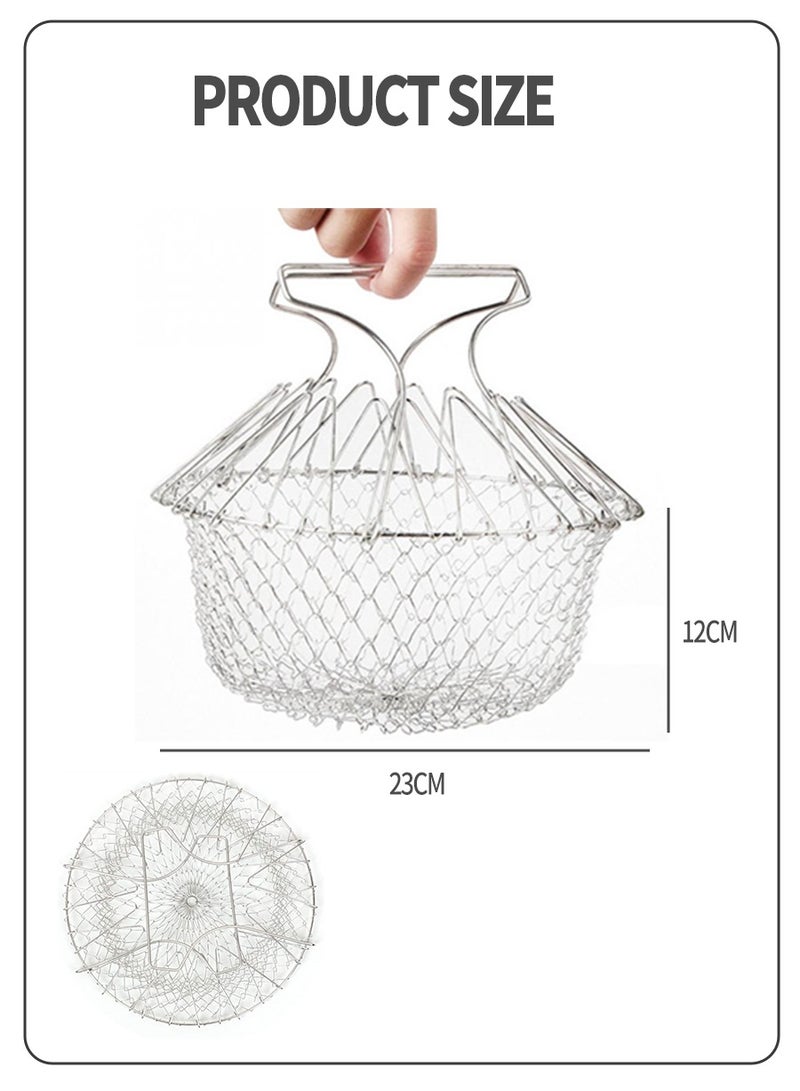 BEIRUI سلة قلي من الفولاذ المقاوم للصدأ 304، مصفاة متعددة الوظائف قابلة للطي، وعاء، رائعة لقلي الطعام، والتبخير، والترشيح، وغسل الفواكه، والخضروات والمزيد! - Image 3