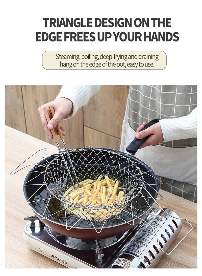 BEIRUI سلة قلي من الفولاذ المقاوم للصدأ 304، مصفاة متعددة الوظائف قابلة للطي، وعاء، رائعة لقلي الطعام، والتبخير، والترشيح، وغسل الفواكه، والخضروات والمزيد! - Image 5