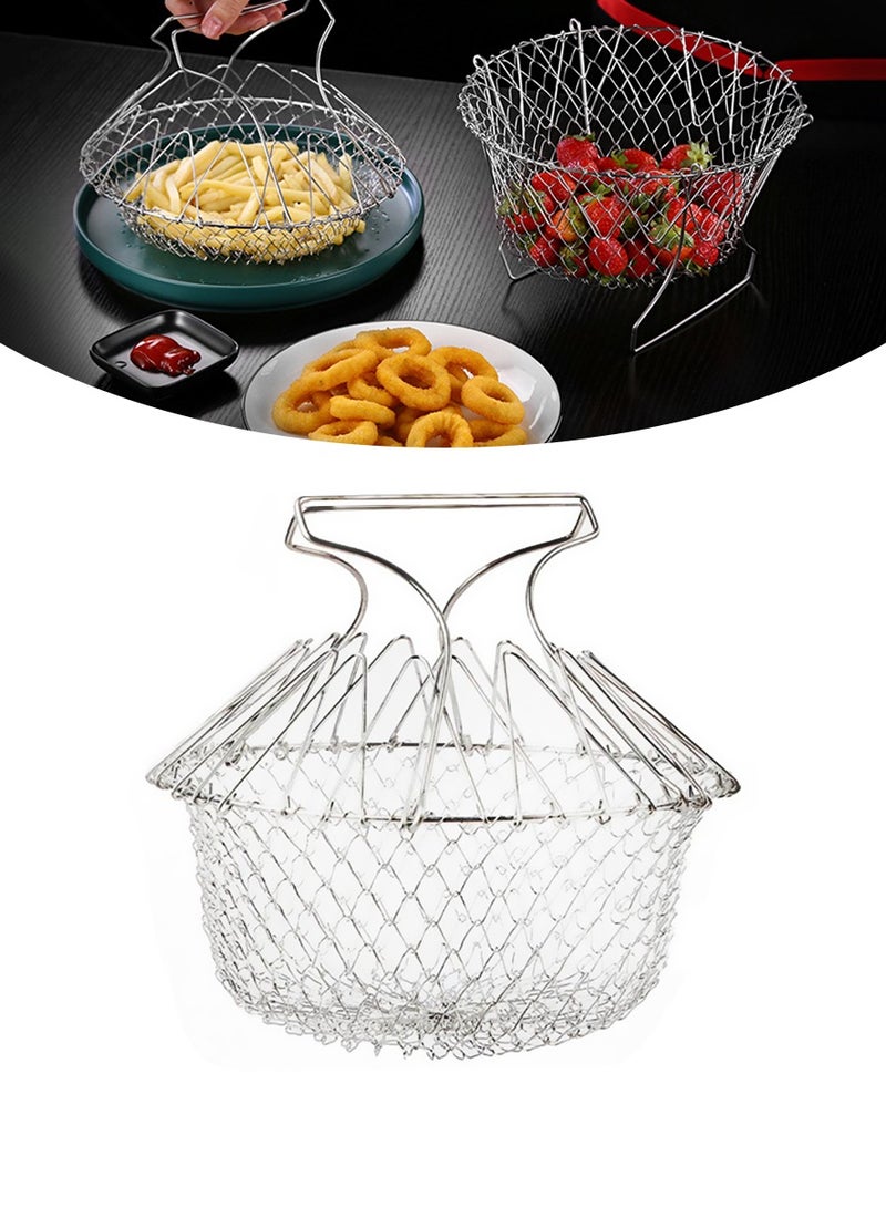 BEIRUI سلة قلي من الفولاذ المقاوم للصدأ 304، مصفاة متعددة الوظائف قابلة للطي، وعاء، رائعة لقلي الطعام، والتبخير، والترشيح، وغسل الفواكه، والخضروات والمزيد! - Image 1