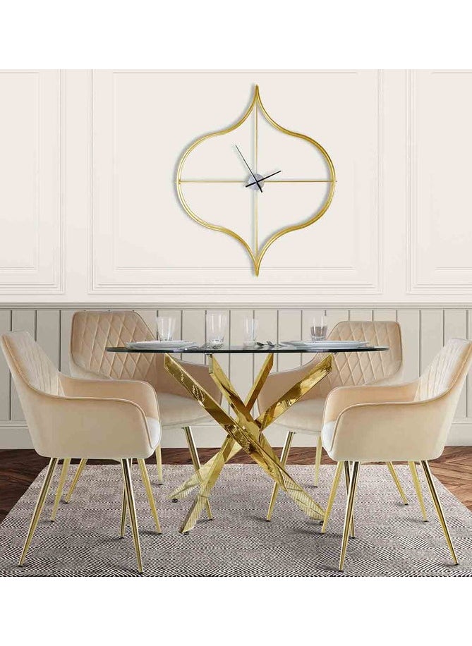 VANITY LIVING - VANITY LIVING Round Dining Table Set, Modern Davos Gold Frame and Glass Top Dinner Breakfast Table + 4 Leon Cream Velvet Dining Chairs for Kitchen and Dining Room - Image 1