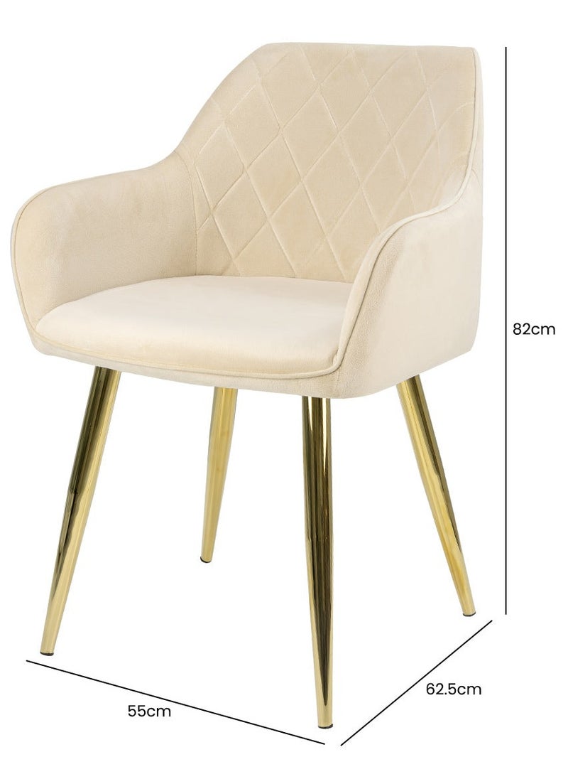 VANITY LIVING - VANITY LIVING Round Dining Table Set, Modern Davos Gold Frame and Glass Top Dinner Breakfast Table + 4 Leon Cream Velvet Dining Chairs for Kitchen and Dining Room - Image 1