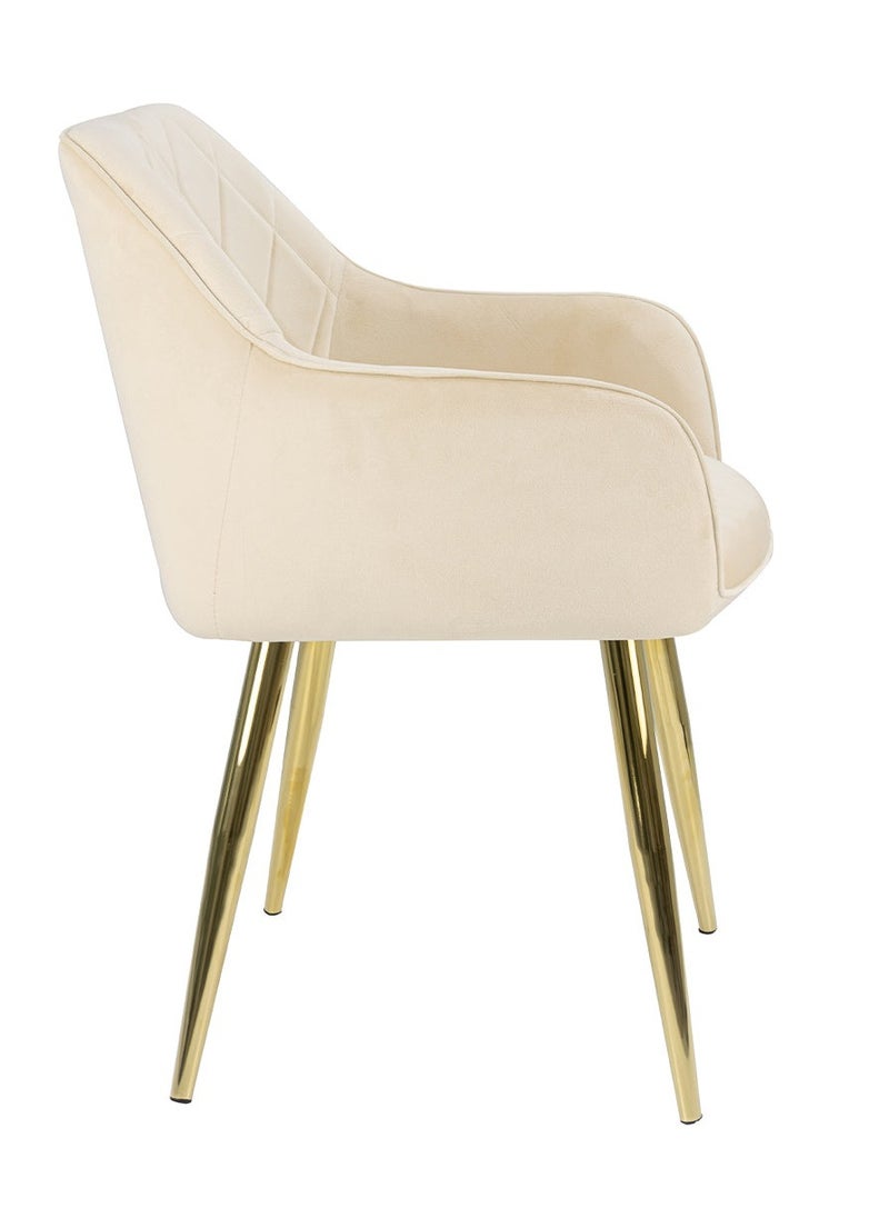 VANITY LIVING - VANITY LIVING Round Dining Table Set, Modern Davos Gold Frame and Glass Top Dinner Breakfast Table + 4 Leon Cream Velvet Dining Chairs for Kitchen and Dining Room - Image 1