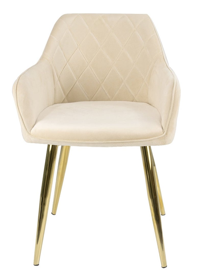 VANITY LIVING - VANITY LIVING Round Dining Table Set, Modern Davos Gold Frame and Glass Top Dinner Breakfast Table + 4 Leon Cream Velvet Dining Chairs for Kitchen and Dining Room - Image 1