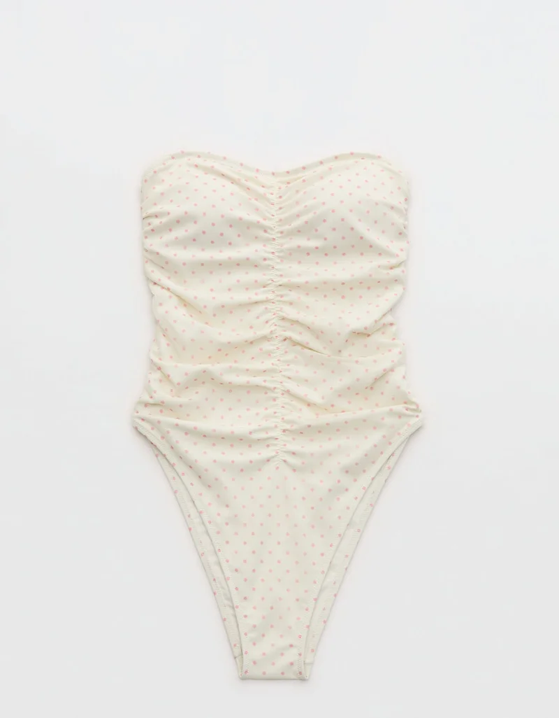 Aerie  Aerie Ruched Bandeau Mesh One Piece Swimsuit for Women | Best Price UAE