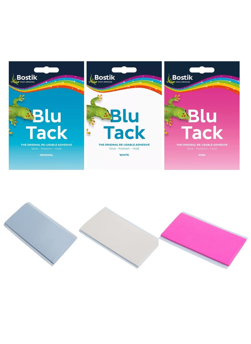 Bostik 3-Pack Blu Tack Multipurpose Reusable Adhesive Assorted Colours  - Image 1