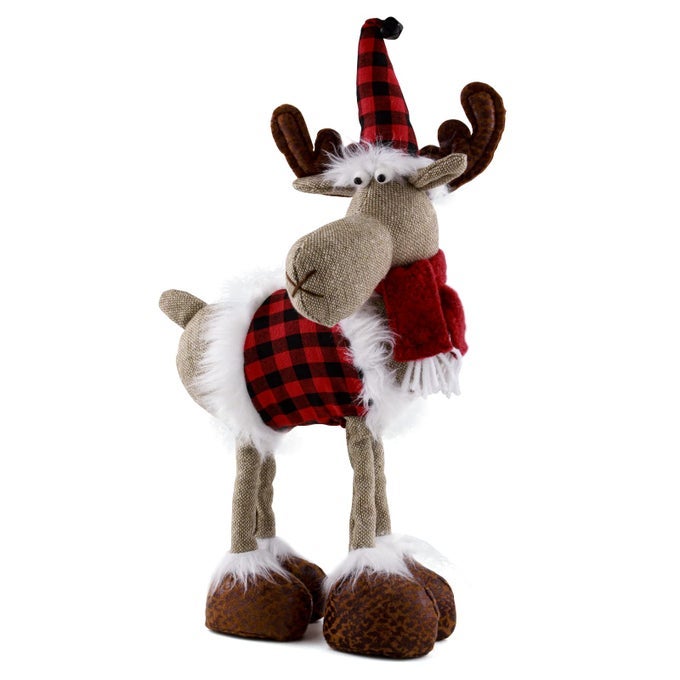 REINDEER CHRISTMAS DECORATION CHRISTMAS DEER DECOR SWEDISH SANTA ELK FIGURINES TABLE DECORATIONS HANDMADE PLUSH GNOMES BUFFALO PLAID FOR HOME INDOOR HOLIDAY DECOR RED