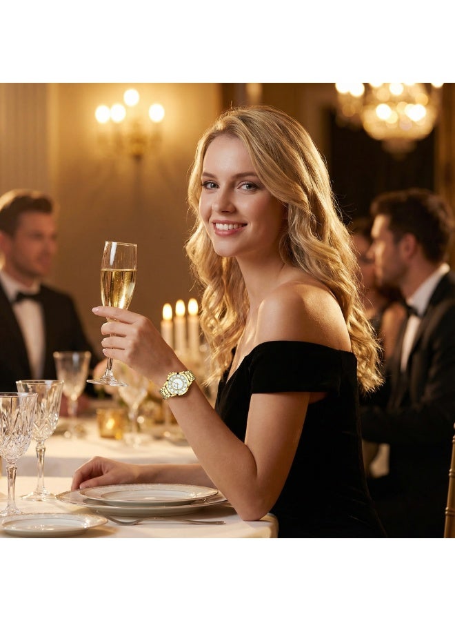 BS Women Fashion Watch Metal Case Band Analog Wrist Watch Glittering Diamond Quartz Watch and Bracelet Set - Image 4