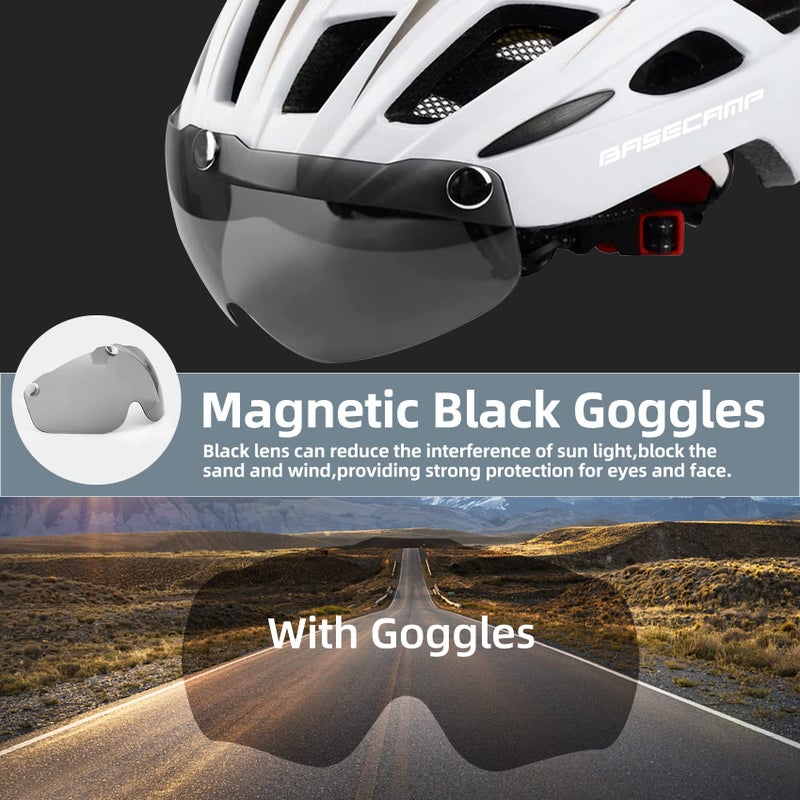 BASECAMP Bike Helmet, Basecamp Bicycle Helmet with Rear Light & Detachable Magnetic Goggles Lightweight Cycling Helmet Adjustable for Adult Men Women Mountain & Road (BC-069) - Image 3