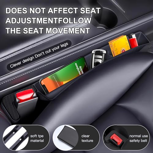 ONISMEZ 2PCS Car Seat Gap Filler Organizer,Multifunctional Car Gap Fillers with USB and Phone Holder, Universal Car Seat Storage Organizer Between Seats for Phone, Keys, Eyeglasses(Black) - Image 4