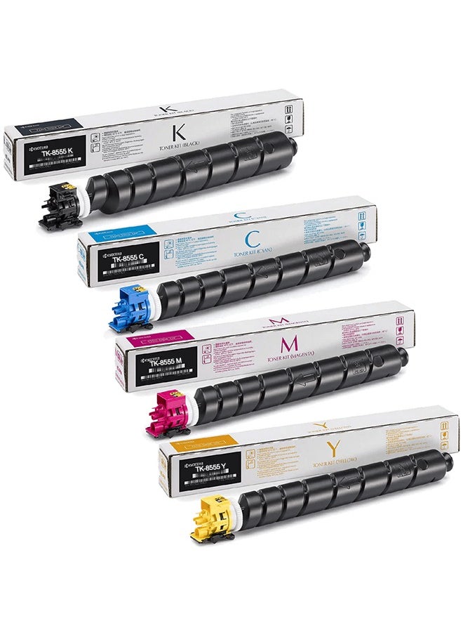 KYOCERA - Original kyocera TK-8555 Full Set black toner cartridge,up to 40,000 a4 paper capacity &Yellow, Cyan,Magenta Each up to 24,000 a4 page yield capacity Use with taskalfa 5054ci /6054ci/7054ci -4 packs - Image 1