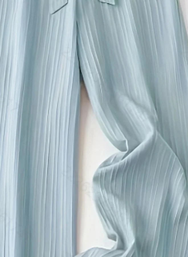 Take Two Light Blue Light Blue Textured Straight Leg Pants for Women | Best Price UAE